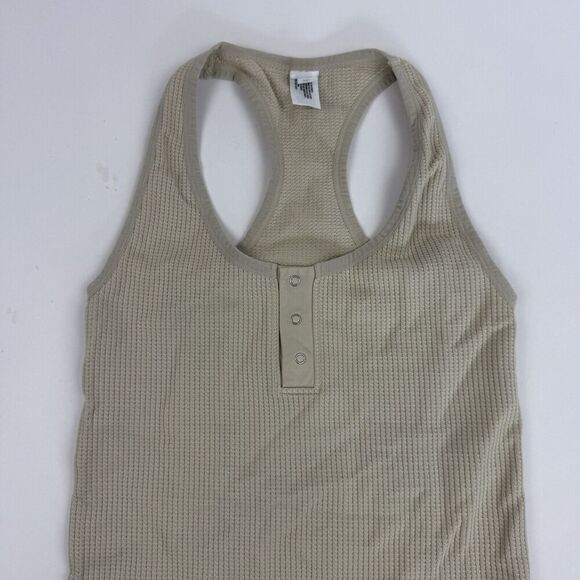 Colsie Racerback One Piece Romper Henley Waffle Knit Stretch Beige/Taupe Sz L - Picture 3 of 13